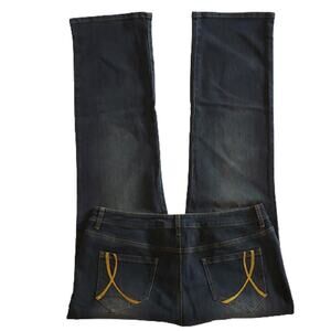 Spiegel High Waist Dark Wash Gold Thread Design Straight Leg Denim Jeans 14
